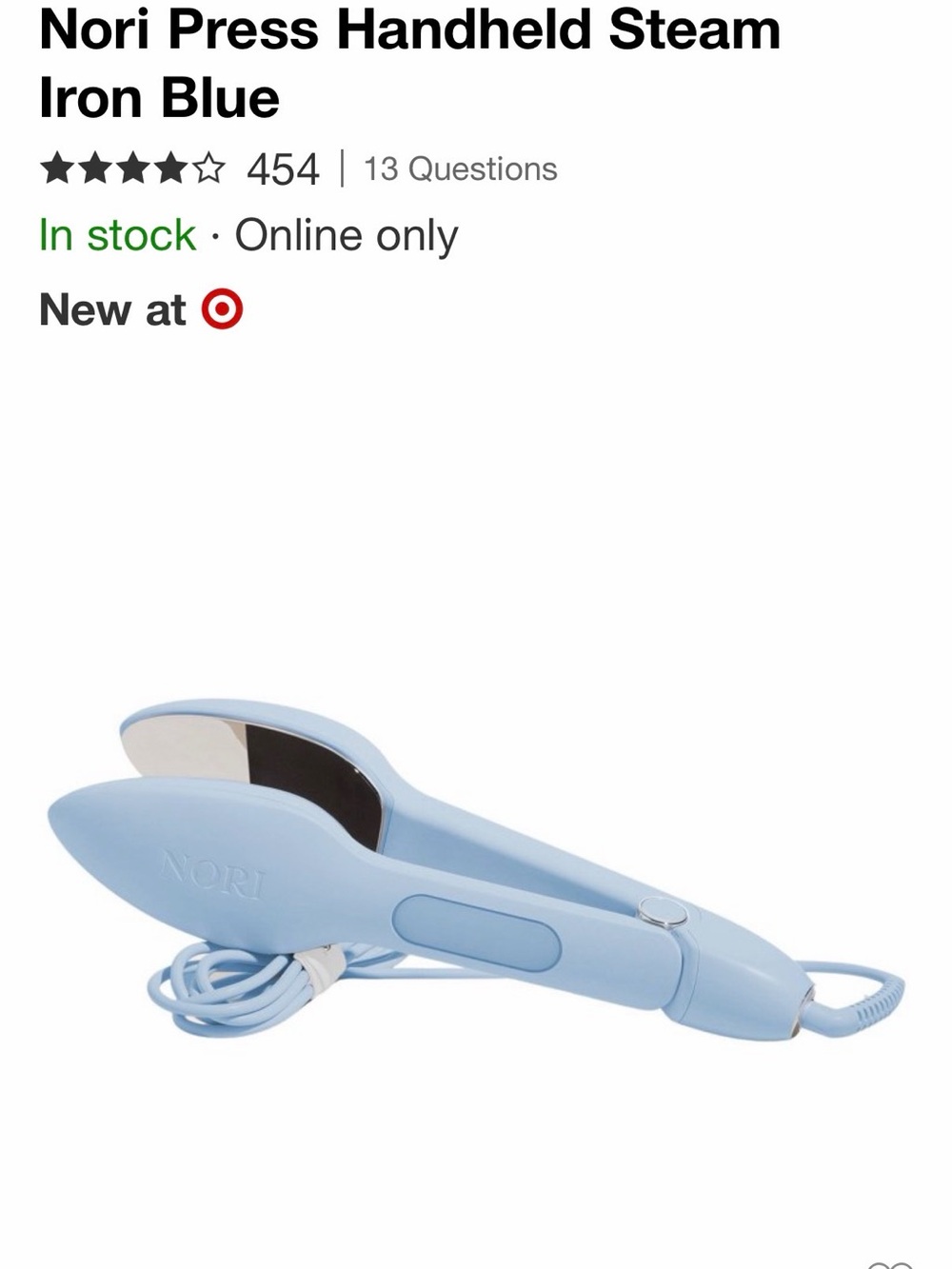 NOR Blue Handheld Steam Iron - Compact Garment Steamer